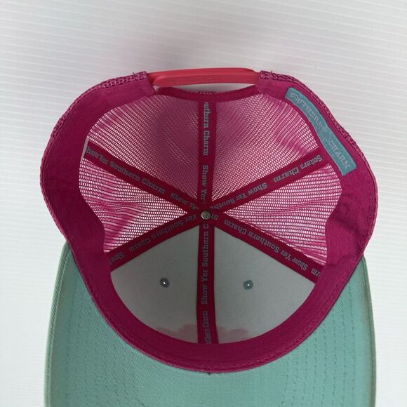 Southern Charm Hat Trucker Cap Aqua Pink Mesh Snapback Distressed Patch OSFM - Picture 7 of 8
